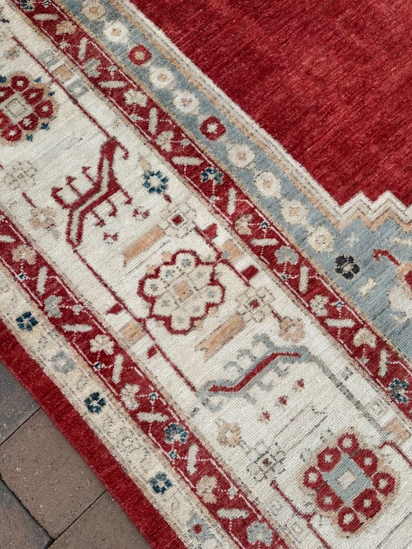 Contemporary Handmade Afghan Kazakh Area Rug, Unique Red Open Field Design, 9x11 gallery