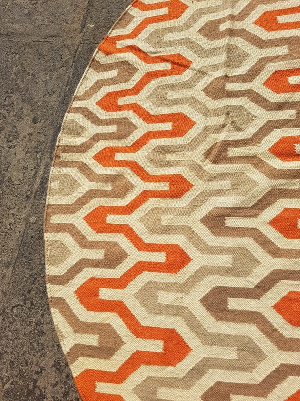 Vintage Handmade Geometric Wool Kilim Round Flat-weave Rug 217x207 cm gallery