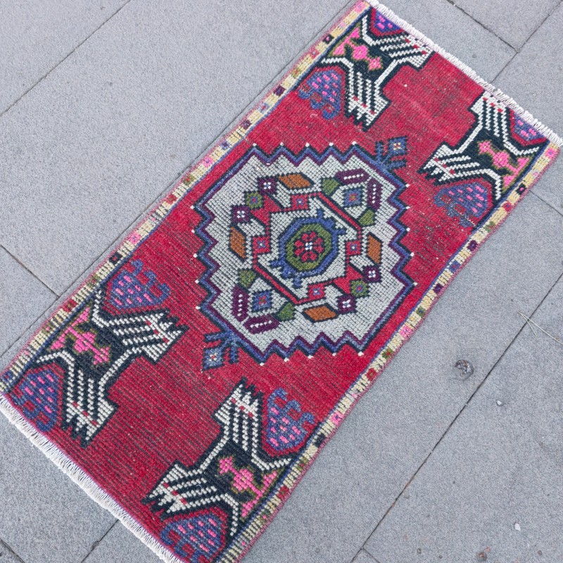 2x3 Turkish Vintage Small Rug Handmade 46 x 93 cm Bath Mat 1.51 x 3.05 ft gallery