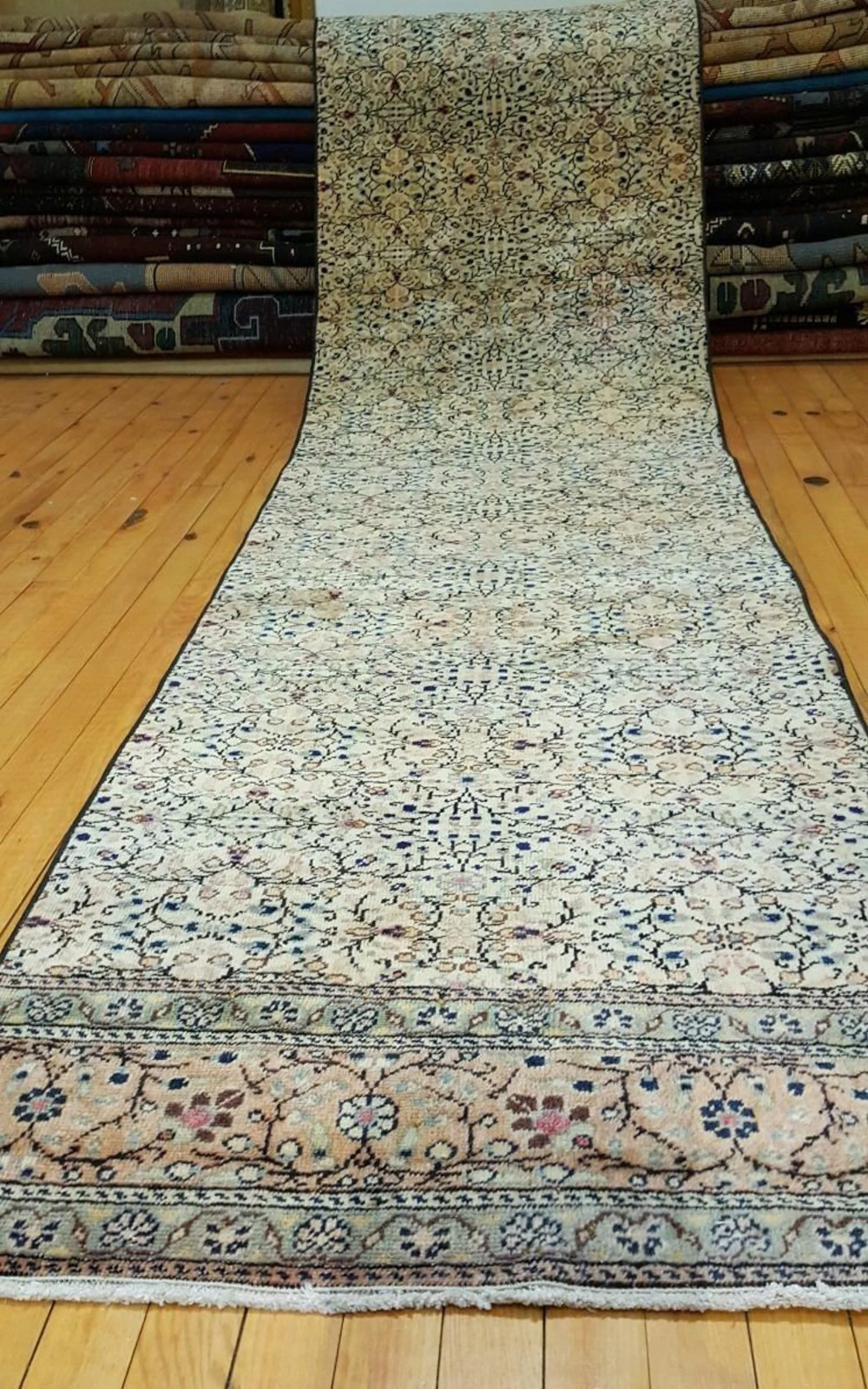 Rare Cr1930-1939s Antique 2'10"×9'5'' Wool Pile Floral Hereke Runner Rug gallery
