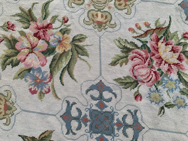 Vintage Handmade Aubusson Rug French Style Chain Stitch Needlepoint Rug 3x8 ft gallery