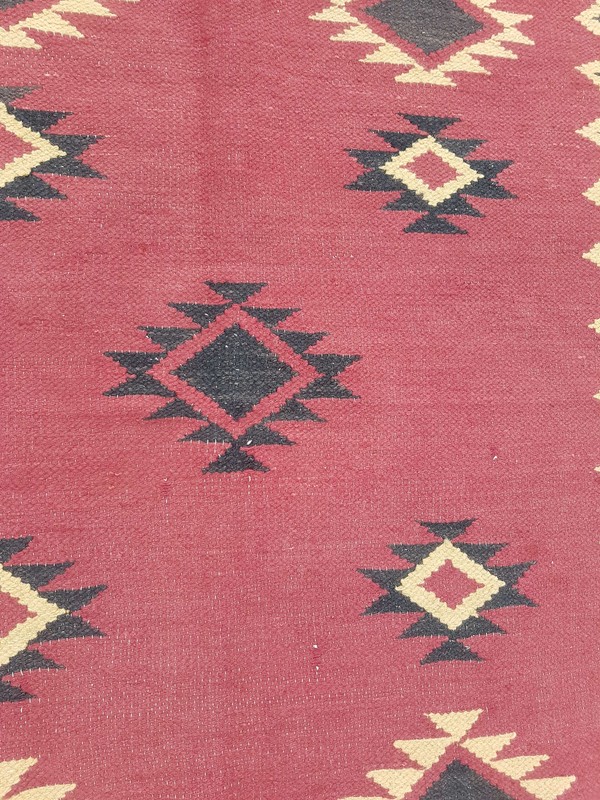 Vintage Handmade Traditional Geometric Pink Kilim Floor Rug Carpet 151x110cm gallery