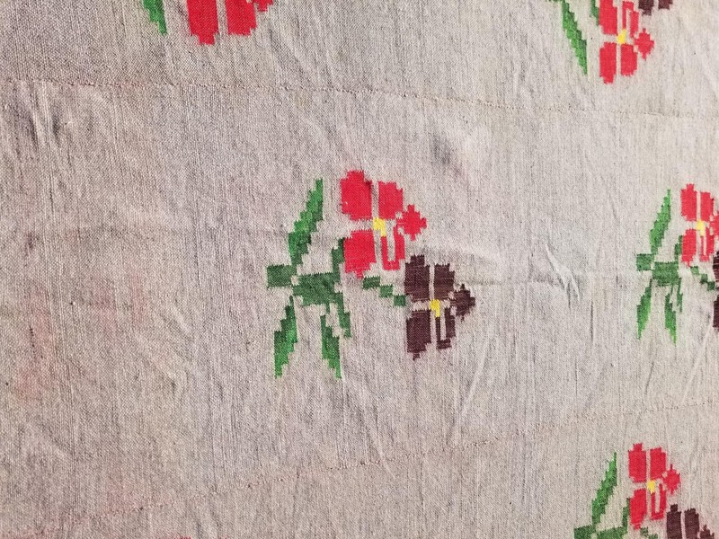 Vintage Traditional Handmade Romanian Floral Wool Kilim Rug 91x77 inches gallery