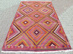 Vintage Turkish Kilim, Multicolor Wool Rug, Large Kelim, Handmade Carpet 58″x97″