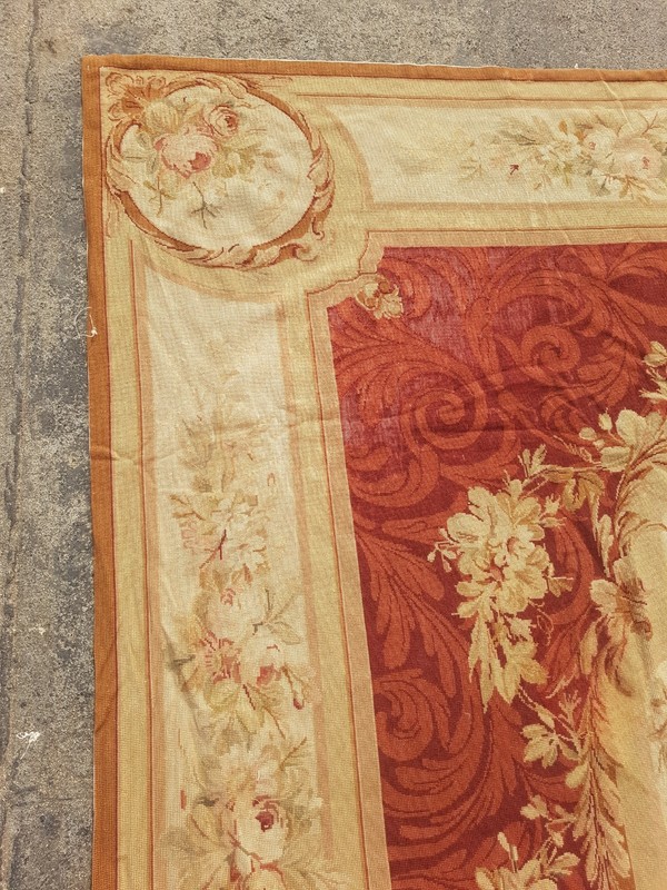 Vintage Handmade French Aubusson Style Floral Wool Needlepoint Rug 292x234 cm gallery