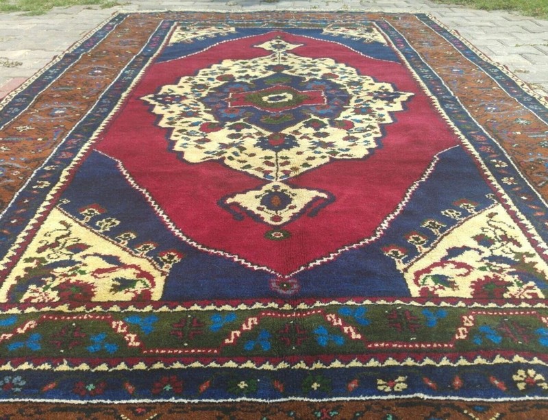 Antique c1900-1939s Indigo Blue Vegy Dyes Wool Dowry Area Pile Rug 4’6”x 7’6” gallery