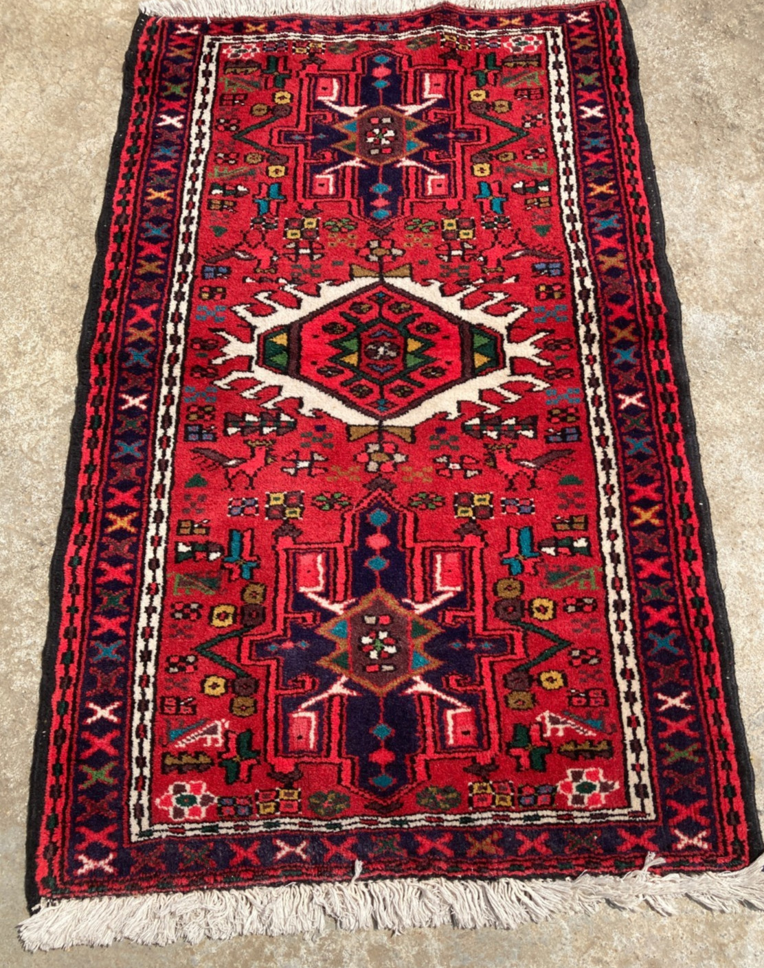Vintage Traditional Hand-knotted Geometric Tribal Oriental Wool Rug 103x68 cm gallery