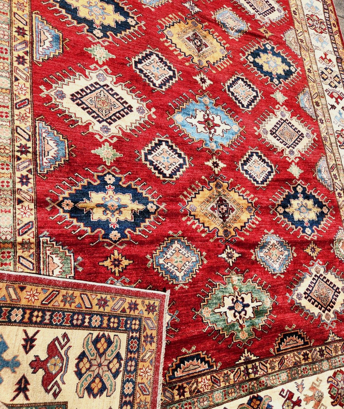8'x10' HAND-KNOTTED CAUCASIAN KAZAK SERAPE HERIZI TRIBAL WOOL RED RUG gallery