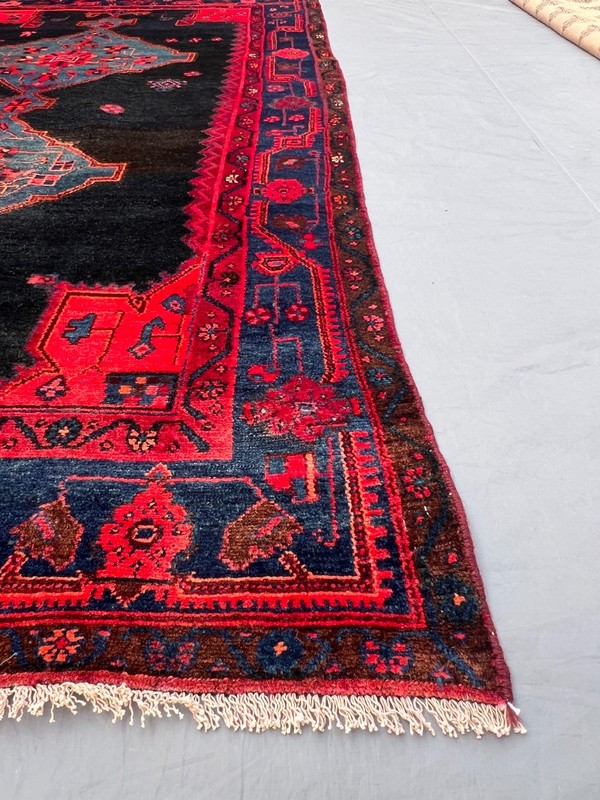 Vintage 4'9x8'5 ft Afghan Handwoven Wool Tribal Geometric Red Blue Area Rug gallery
