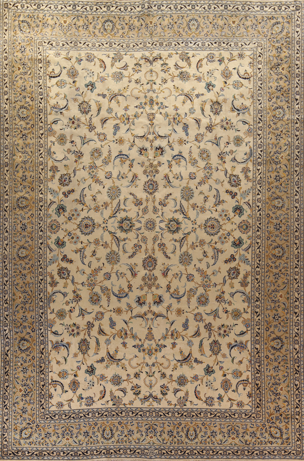 Vintage Ivory Wool Handmade Floral Kashaan Palace size Rug 11x16 Living Room Rug gallery