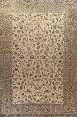Vintage Ivory Wool Handmade Floral Kashaan Palace size Rug 11×16 Living Room Rug