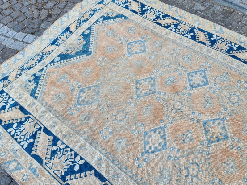 6.3x9.1 ft Vintage Blue Turkish Rug – Handmade Wool Area Carpet – Boho Decor gallery