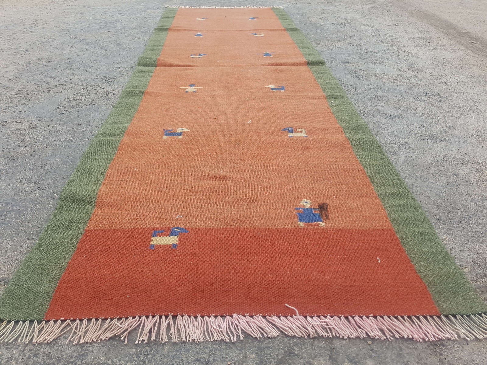 Vintage Handmade Traditional Figural Brown Kilim Floor Rug Carpet 200x65cm gallery