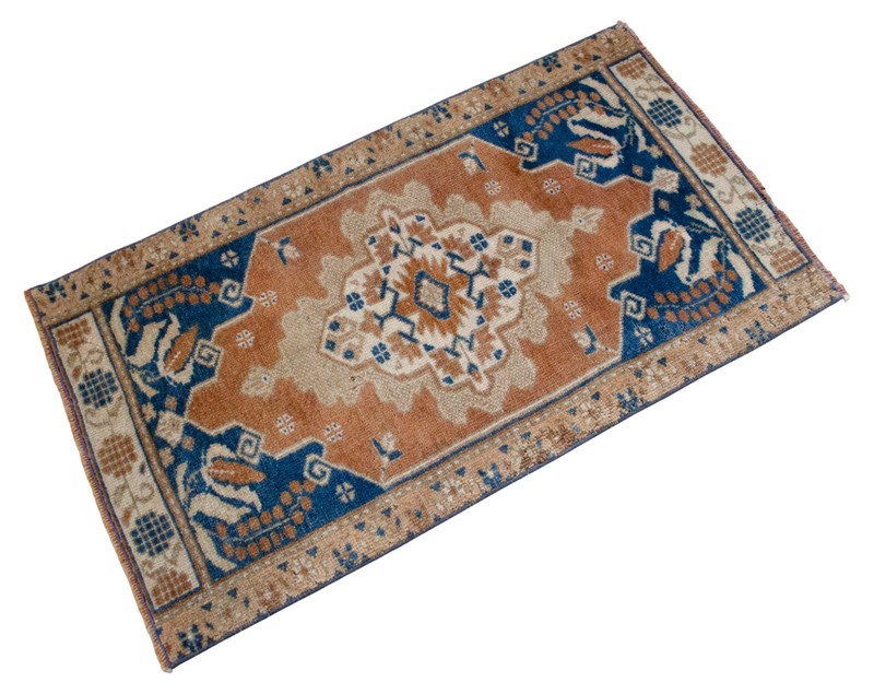 Vintage Oushak Small Rug 2x3 Hand-Knotted Wool Turkish Door Mat Pink Blue 1970s gallery