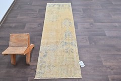 Vintage Turkish Runner Rug 2x5ft Wool Anatolian Handmade Hallway Oushak BEIGE