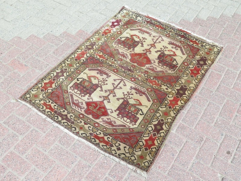 Vintage Turkish Carpet, Bedroom Rugs, Handmade Wool Modern Teppiche Tapi 41"x55" gallery