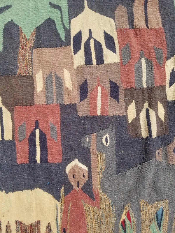 Vintage Traditional Handmade Egyptian Folk Art Wool Multi Tapestry 5.3x2.9ft gallery