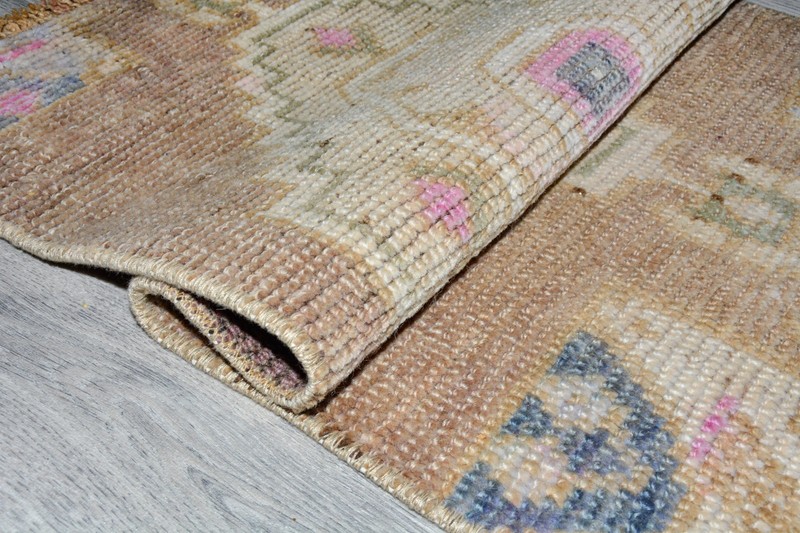 Vintage Turkish Faded Rug 17x34 In, Small Tribal Oushak Rug, Vivid Colors Brown gallery