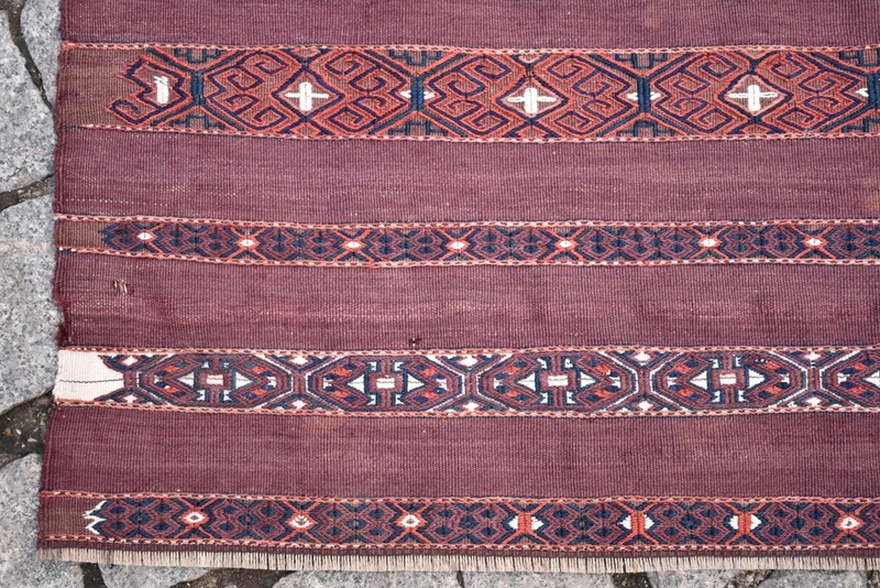 Terrific Antique Tribal Yomud Sumak Kilim Bag Face Rug Collector Item Yomud Rug gallery