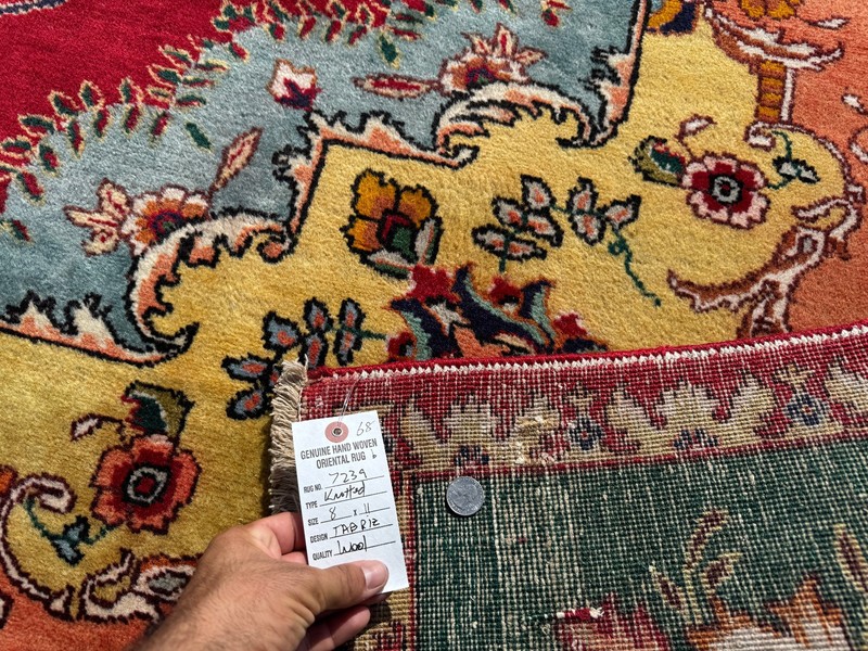 COLORFUL ANTIQUE RUG 8x11 handmade oriental HAND-KNOTTED VINTAGE geometric 8x10 gallery