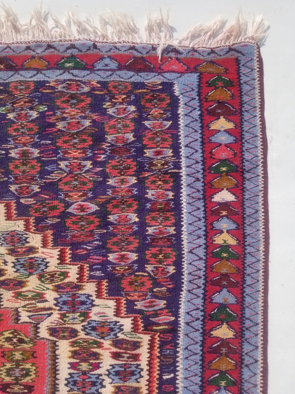 Vintage Traditional Handmade Afghan Soumak Wool Blue Kilim 4.7x3.7ft gallery