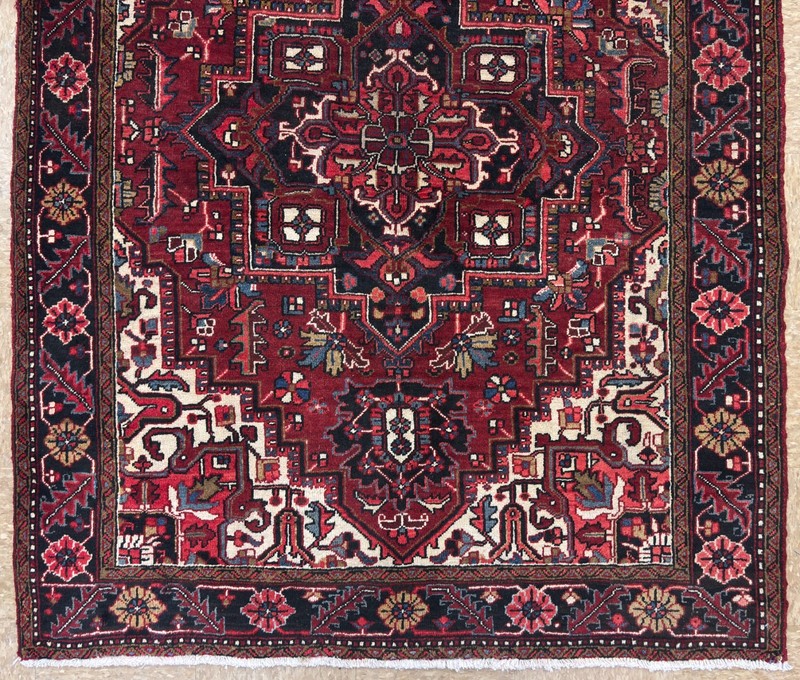 Vintage Heriz Rug 5x6 Hand Knotted Wool Oriental Red Geometric Tribal Area Decor gallery