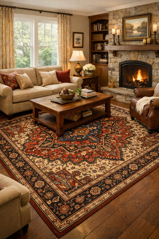 Handmade Serapi Heriz Oriental Rug 7X9 ft Vintage Geometric Carpet Farmhouse gallery