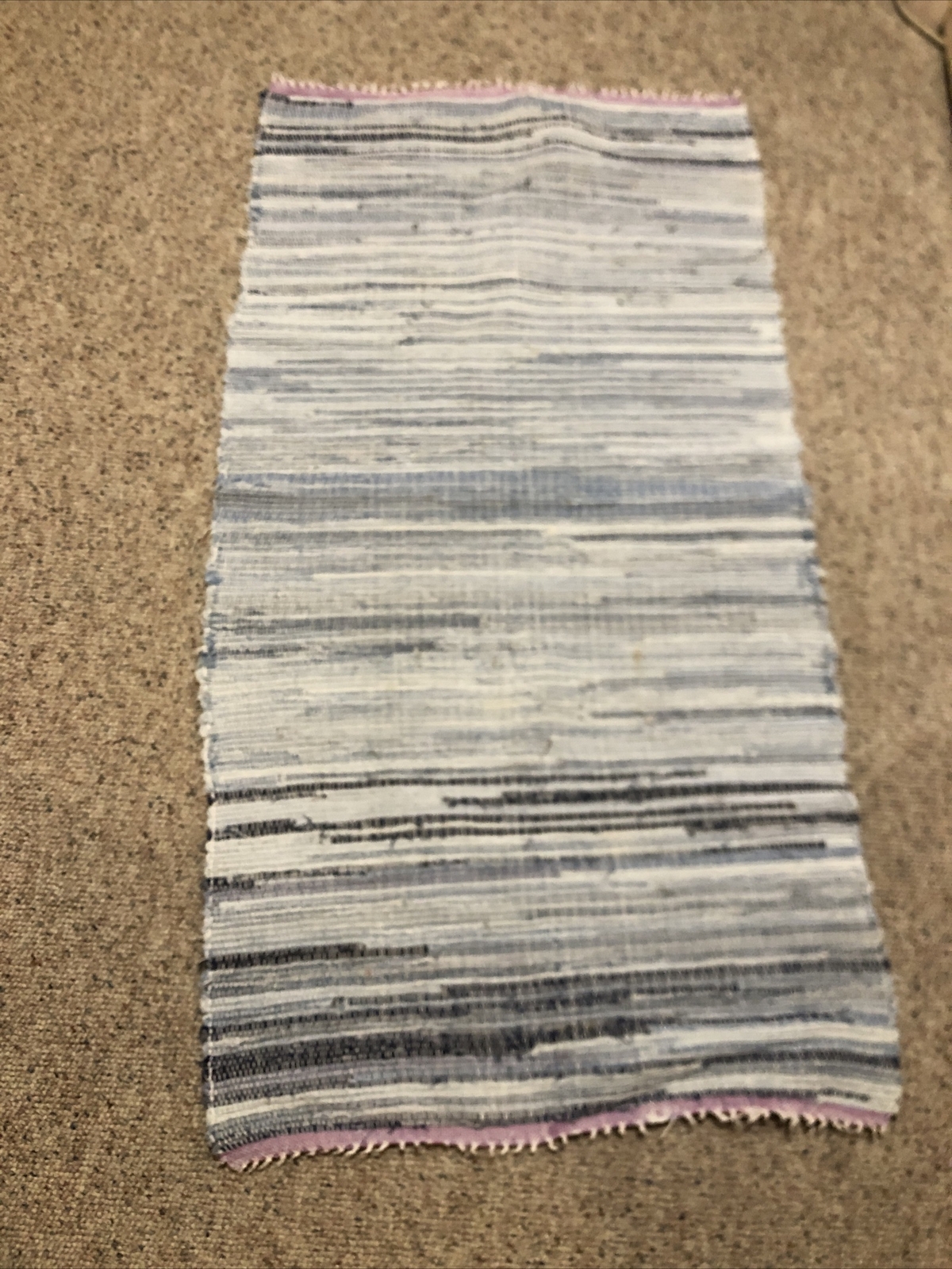 VTG HAND LOOMED DENIM RAG FLOOR RUG BLUE FARMHOUSE 1970s #4 25 1/ X 48 1/2" gallery