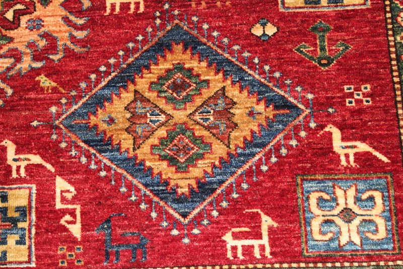 9' X 6' AUTHENTIC Handmade Rug Caucasian Kazak Design From Afghanistan Red color gallery