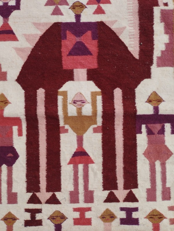 Vintage Handmade Tunisian Gafsa Pictorial Wool Kilim Rug 134x63 cm gallery