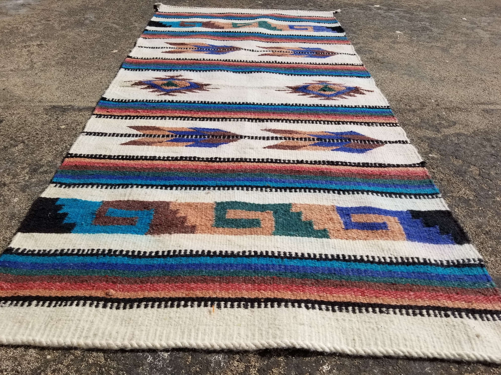 Vintage Traditional Handmade Mexican Zapotec Wool Multicolor Kilim 74x157cm gallery