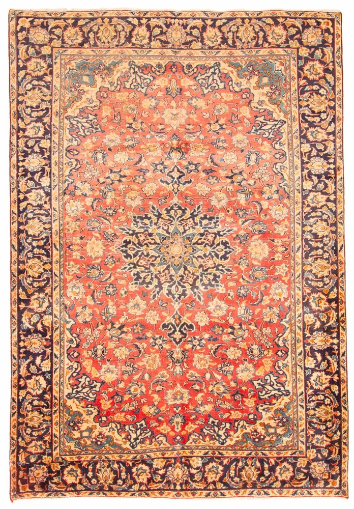Vintage Hand-Knotted Area Rug 6'11" x 9'8" Traditional Wool Carpet
