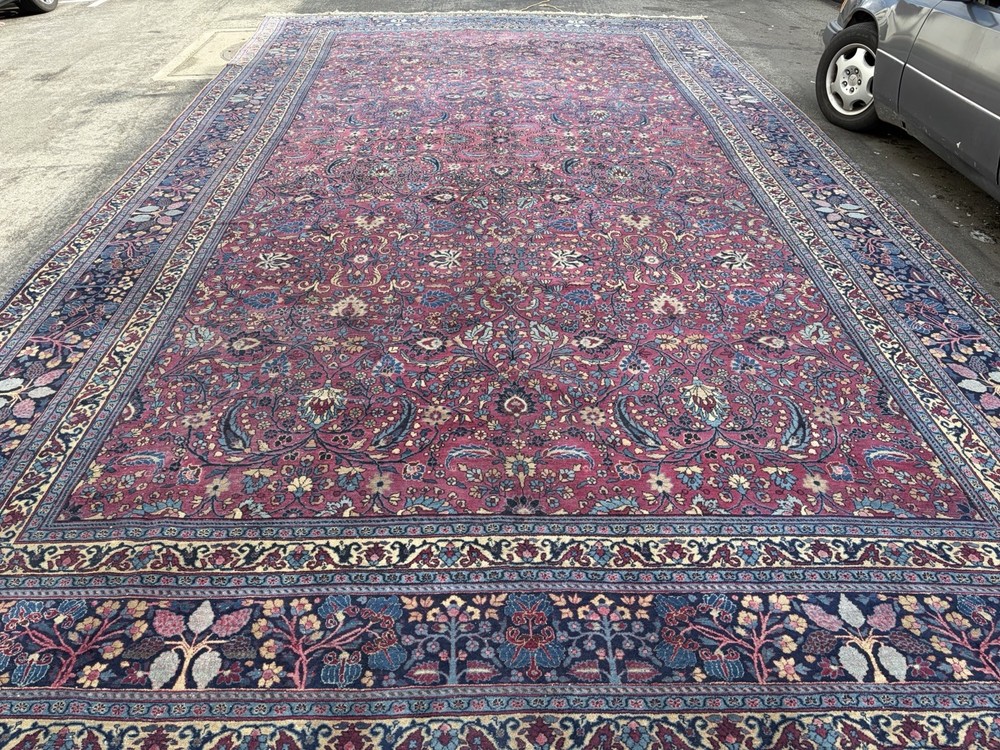 Auth: 20's Palatial Antique Rug Estate Beauty Botanical Beauty Wine 13x23