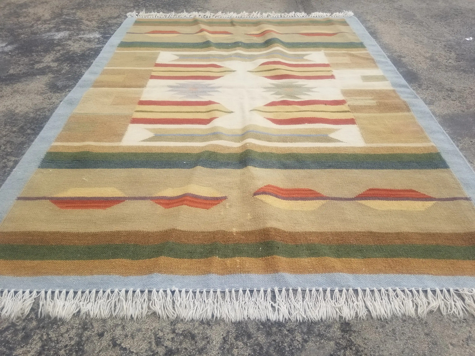 Fine Vintage Traditional Handmade Mexican Wool Multicolor Kilim 5.5x4.0 ft gallery
