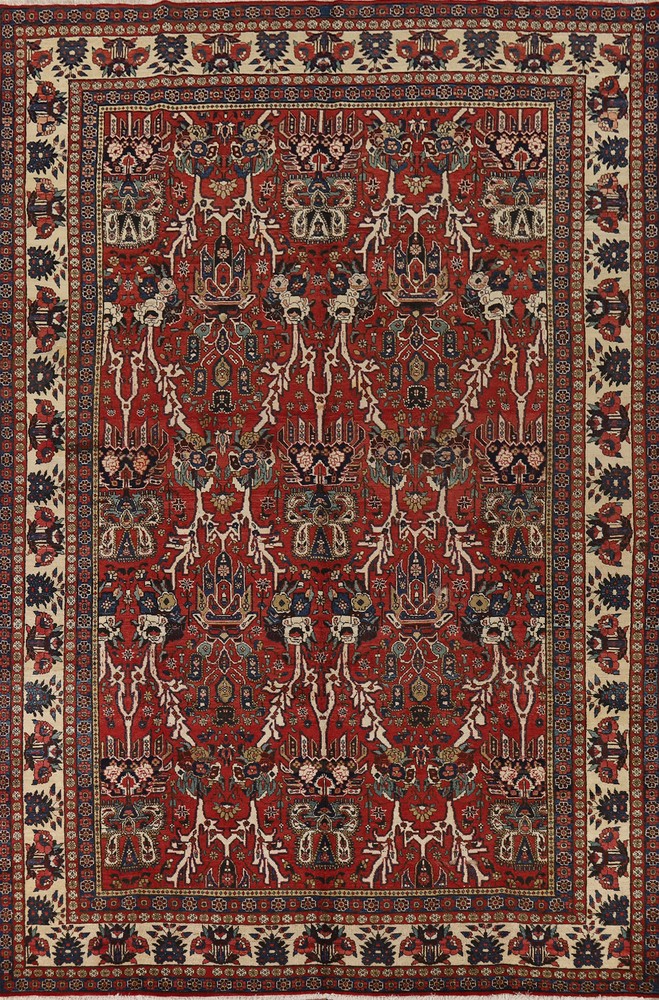 All-Over Vintage Bakhtiari Red Traditional Handmade Room Size Area Rug 9x13
