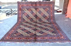 9×12 ft Vintage Afghan Turkmen Oriental Rug Beige Blue Red Hand Knotted Area Rug