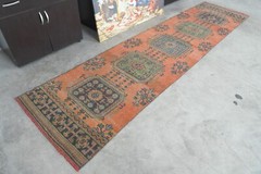 Oushak Runner Rugs Turkish Runner Hand-Knotted Carpet Vintage Rug 3 x 11 ft 283