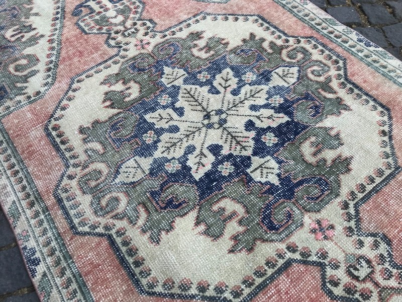 Bohemian Area Rug Handmade Wool Rug Turkish Vintage Traditional Rug 3,8 x 6,9 ft gallery
