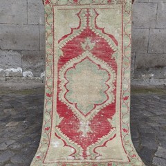 Pastel 2×5 Turkish kitchen rug 2.43 x 4.95ft Vintage Handmade 74 x 151 cm runner