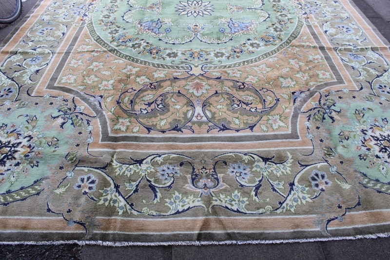 Vintage Hand Made Traditional Oriental Wool Green Brown Large Carpet 407x293cm gallery
