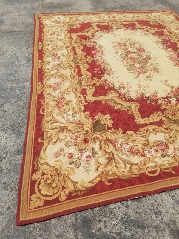 Vintage Handmade French Floral Needlepoint Wool Rug 284x220 cm gallery