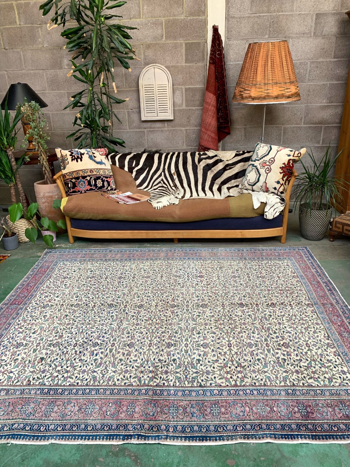 Vintage Square Turkish Rug 237x198 cm, Tribal Wool Carpet Large gallery