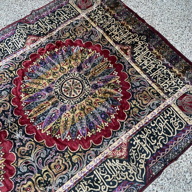 Antique 55” X 90” Velvet Moroccan Oriental Rug, Tablecloth Wall Tapestry Vintage gallery