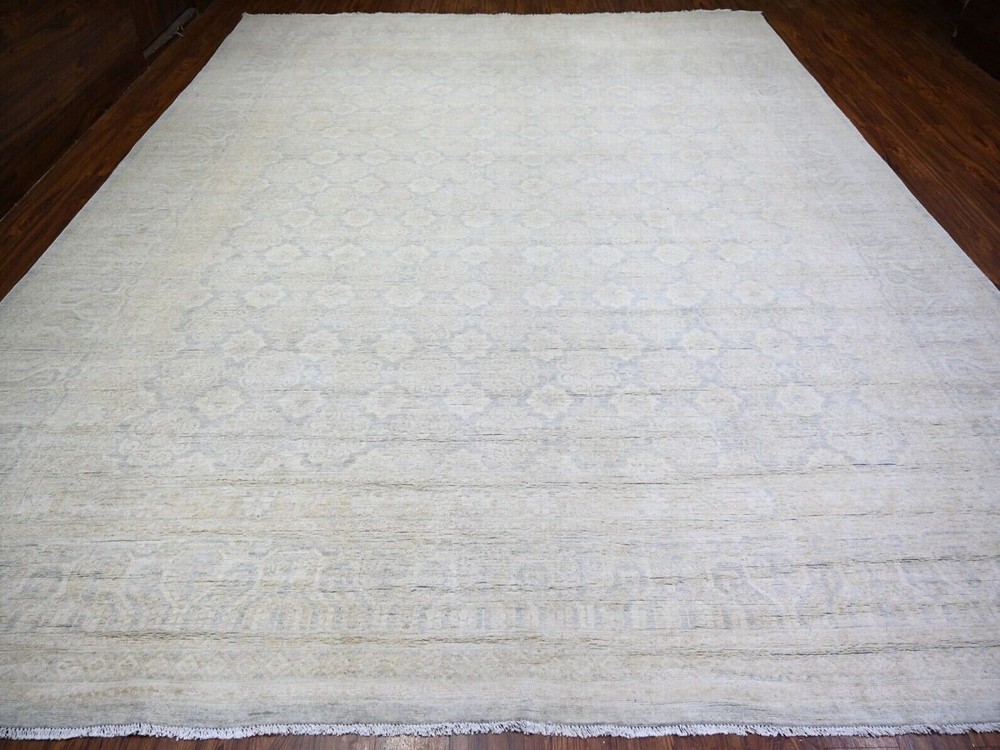11'9"x14'3" Ice Gray, Wool Hand Knotted, All Over Medallions, Oriental Rug