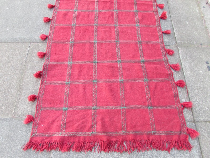 Vintage Traditional Hand Made Oriental Wool Red Large Long kilim 250x95cm gallery