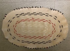 Vintage Handwoven Rag Rug Oval Cotton Natural Red 43″ x 27.5” Handmade MCM Farm