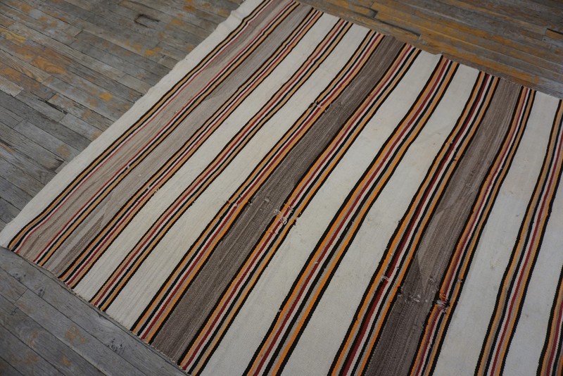 5'x6' Antique Striped Native American Flatweave Navajo Light Ivory Color Rug gallery