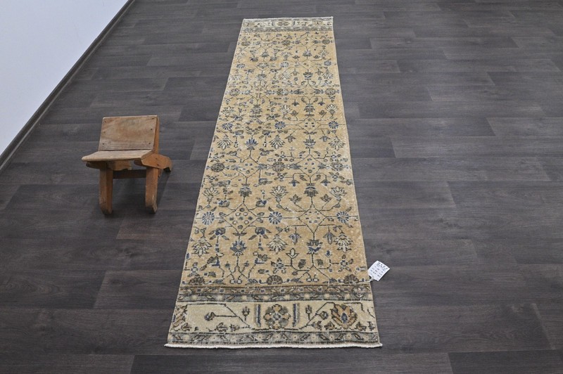 Vintage Turkish Runner Rug 2x9ft Wool Anatolian Handmade Hallway Oushak BEIGE gallery