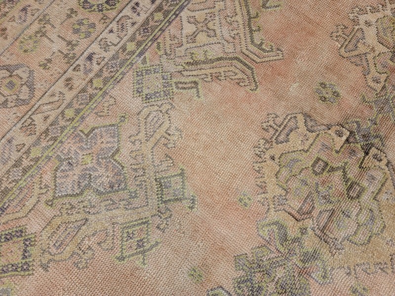 ANTIQUE handwoven Turkish Oushak 11'5"x14ft soft colors circa 1920s gallery