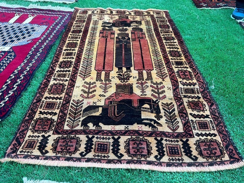 COLLECTORS' ITEM Vintage Portriat With Pictorial Tribal Belouch Wall Hang Carpet gallery